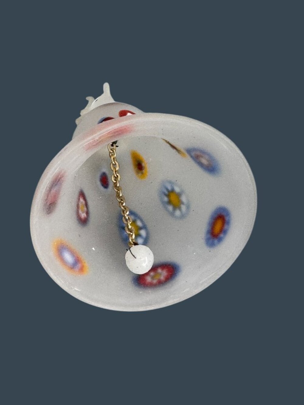 Vintage Frosted Art Glass Bell Millefiori Elephant Finial Hand Blown 5¼" Tusk Ch - Picture 8 of 9